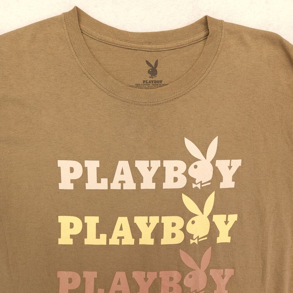 Playboy Graphic Casual Short Sleeve Crew Neck T Shirt Mens Size L Brown 16953